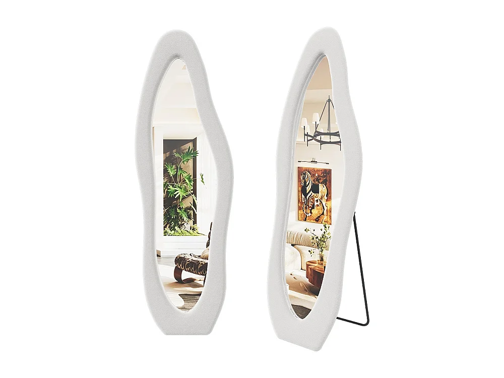 Wavy Art Miroir de plancher 160×50 cm - Miroir pleine longueur HD non déformé avec support en métal - Installation à 3 voies Miroir plein corps - Blanc