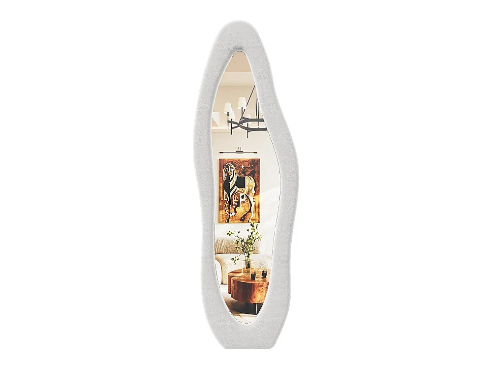 Wavy Art Miroir de plancher 160×50 cm - Miroir pleine longueur HD non déformé avec support en métal - Installation à 3 voies Miroir plein corps - Blanc