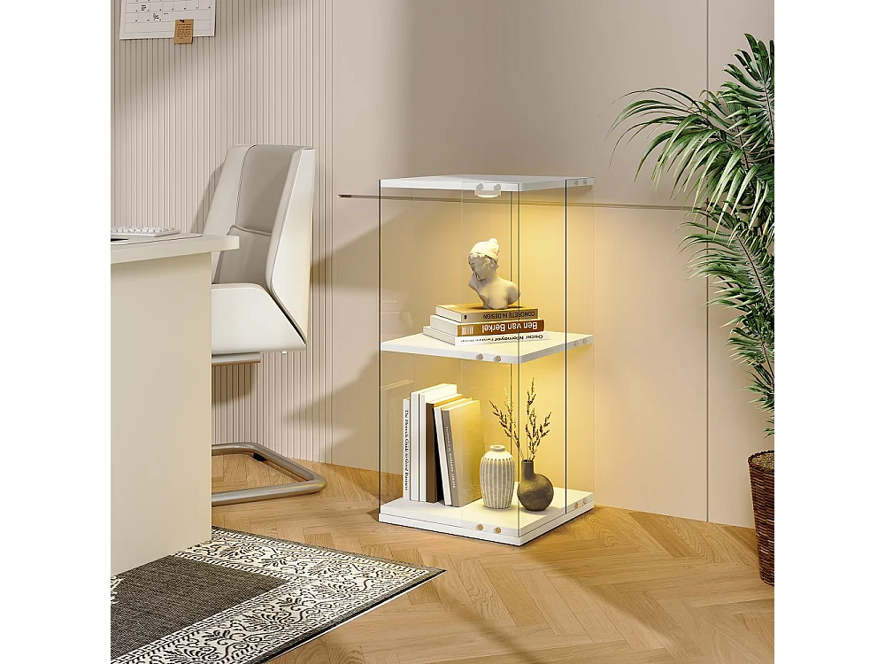 Cabinet d'affichage rotatif 38 × 38 × 82 cm - vitrine transparente à 2 niveaux avec LED - étagère de stockage à base rotative à 360° - blanc