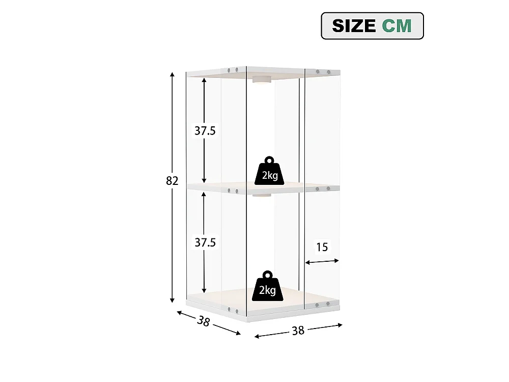 Cabinet d'affichage rotatif 38 × 38 × 82 cm - vitrine transparente à 2 niveaux avec LED - étagère de stockage à base rotative à 360° - blanc