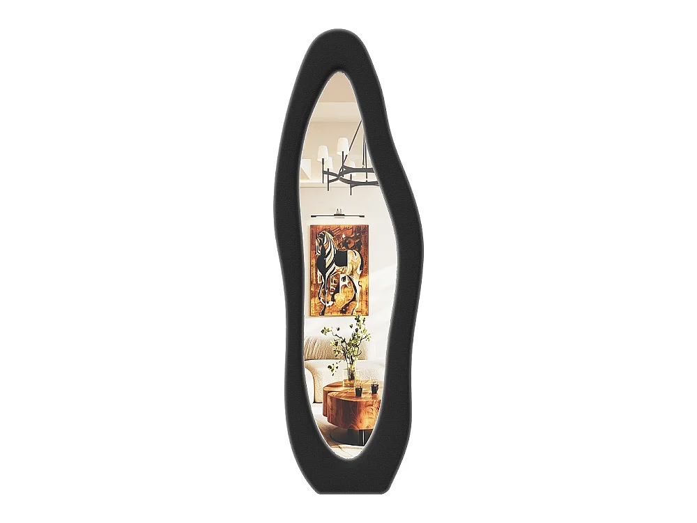 Wavy Art Miroir de plancher 160×50 cm - Miroir pleine longueur HD non déformé avec support en métal - Installation à 3 voies Miroir plein corps - Noir