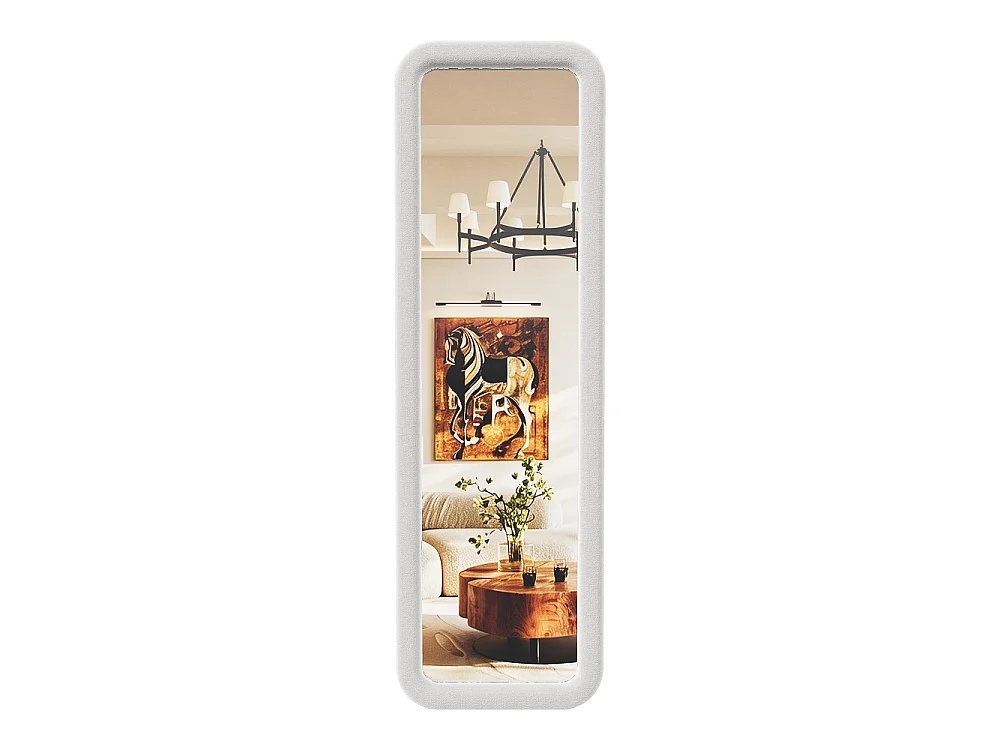 Miroir pleine longueur 160×50 cm - Miroir carrosserie autonome à cadre rembourré en flanelle douce - Grand miroir de dressing monté au mur - Blanc