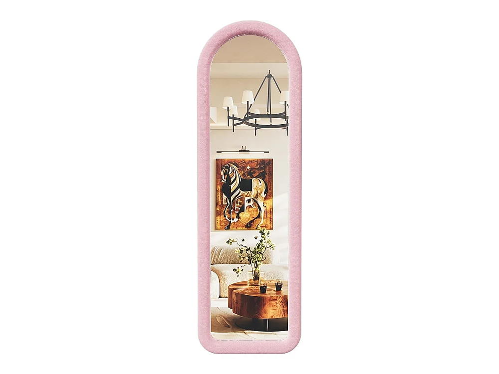 Miroir à arche en velours 160 x 50 cm - Miroir de carrosserie au sol indépendant, grand miroir de dressing monté au mur - rose