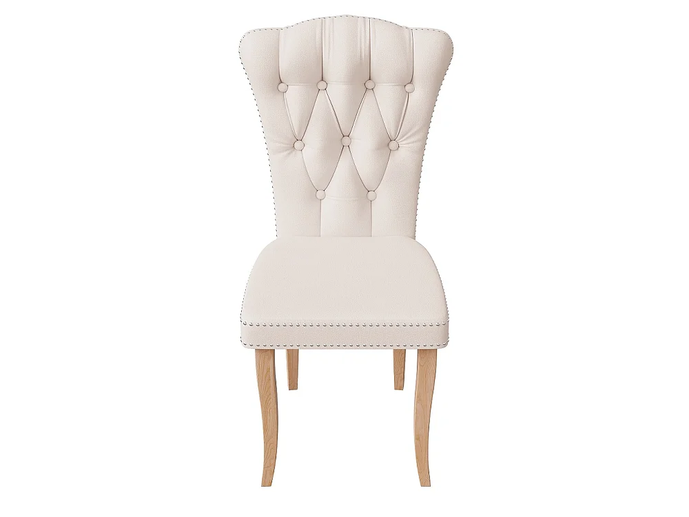 Chaises à manger en velours tufted - 2 pièces rembourrées chaise de cuisine haut dos avec Nailhead Trim & jambes en bois massif - Beige