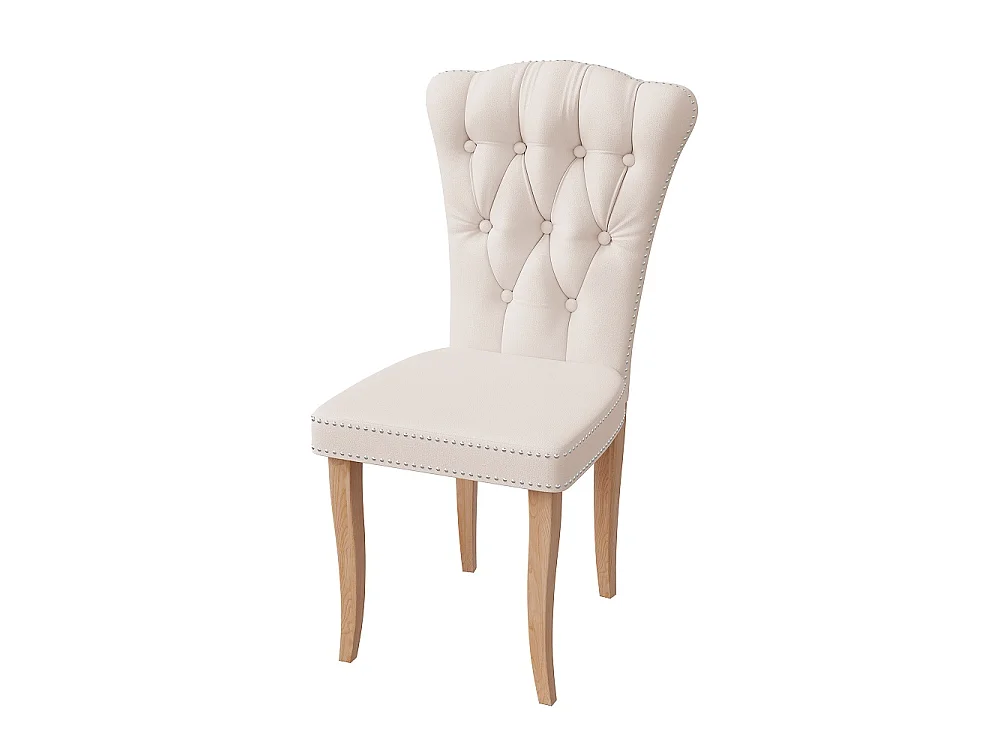 Chaises à manger en velours tufted - 2 pièces rembourrées chaise de cuisine haut dos avec Nailhead Trim & jambes en bois massif - Beige