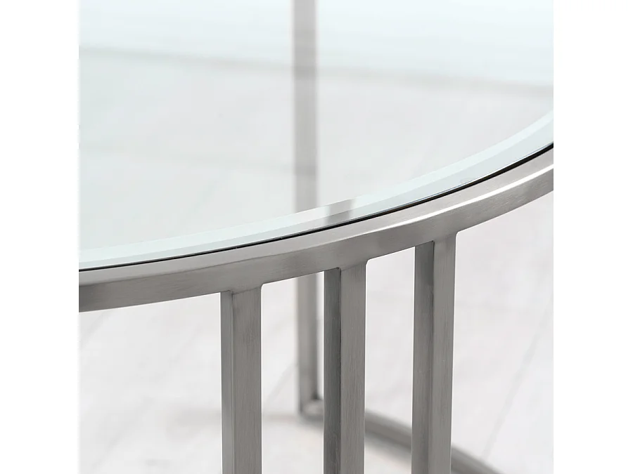 My Furniture Aria Silver Coffee Table and Storage Ottoman Chalk, Brushed Stainless Steel, Rectangular