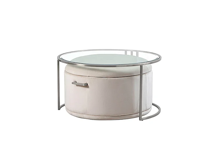 My Furniture Aria Silver Coffee Table and Storage Ottoman Chalk, Brushed Stainless Steel, Rectangular