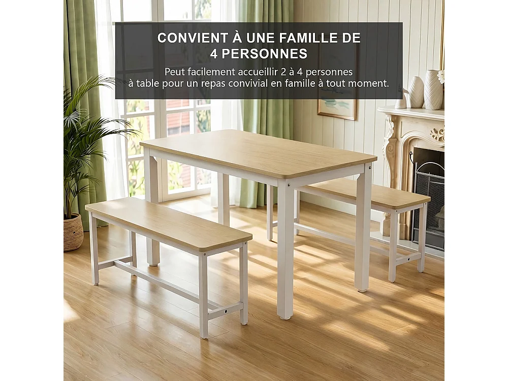 Table à manger avec 2 bancs - Table de cuisine de 110cm avec cadre en métal - Set à manger économisant de l'espace pour 4 personnes - marron