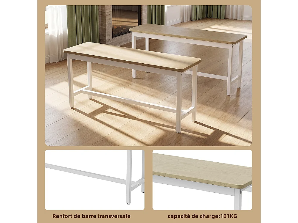 Table à manger avec 2 bancs - Table de cuisine de 110cm avec cadre en métal - Set à manger économisant de l'espace pour 4 personnes - marron