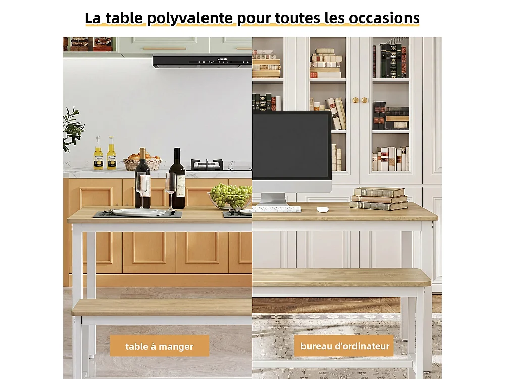 Table à manger avec 2 bancs - Table de cuisine de 110cm avec cadre en métal - Set à manger économisant de l'espace pour 4 personnes - marron
