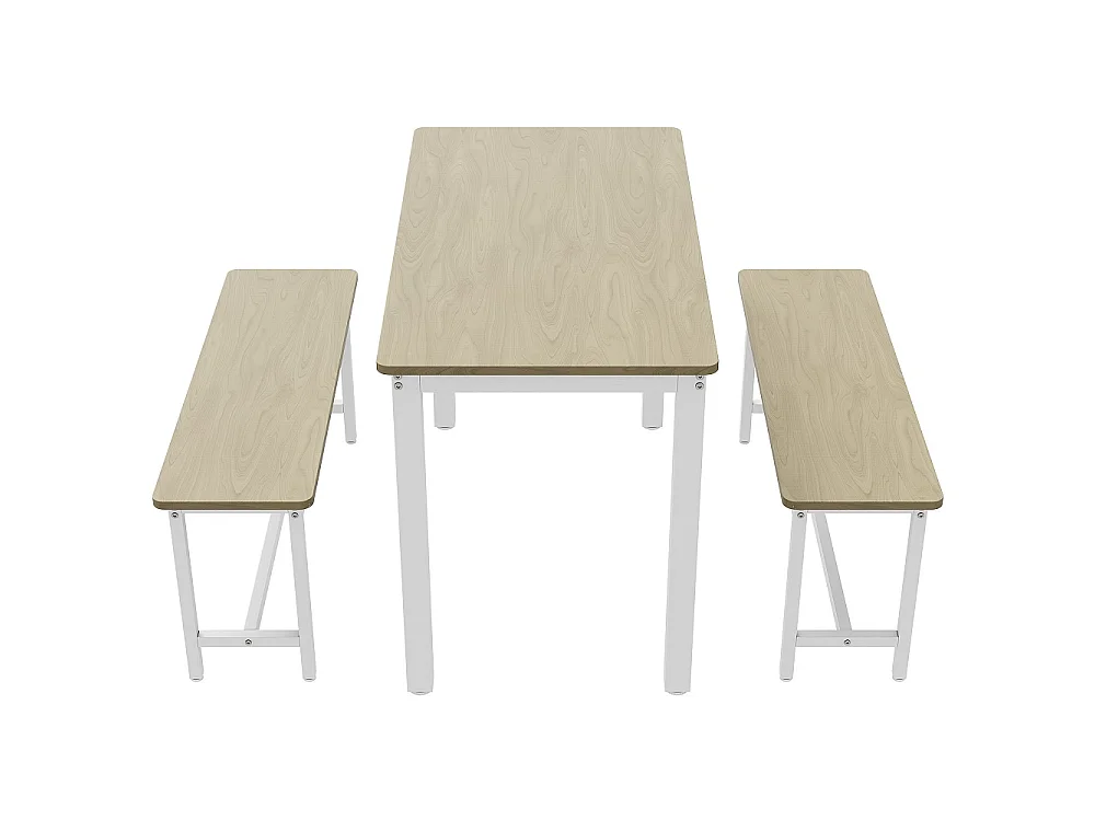 Table à manger avec 2 bancs - Table de cuisine de 110cm avec cadre en métal - Set à manger économisant de l'espace pour 4 personnes - marron