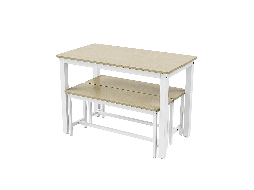 Table à manger avec 2 bancs - Table de cuisine de 110cm avec cadre en métal - Set à manger économisant de l'espace pour 4 personnes - marron