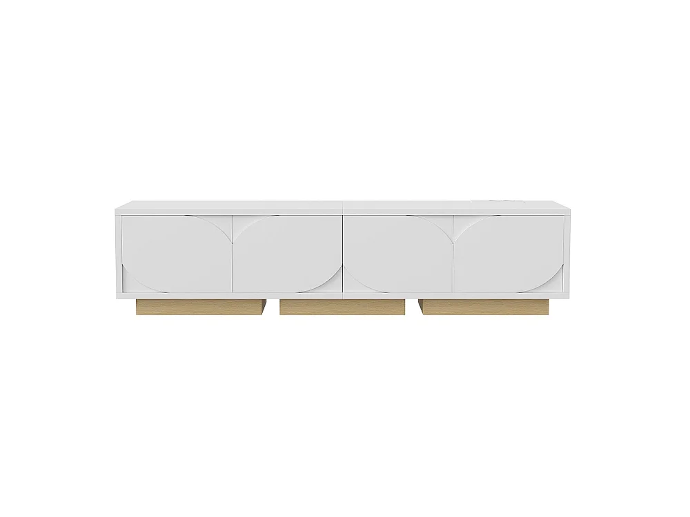 stand télévision avec station de charge - Console média avec 4 armoires de stockage, étagères réglables - Centre de divertissement pour téléviseurs - Blanc