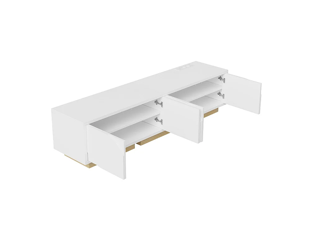 stand télévision avec station de charge - Console média avec 4 armoires de stockage, étagères réglables - Centre de divertissement pour téléviseurs - Blanc