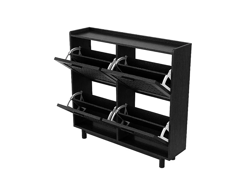 Rattan Armoire de stockage de chaussures - 4 tiroirs à basculement Organizateur de chaussures avec étagère réglable - Armoire de chaussures autonome - noir
