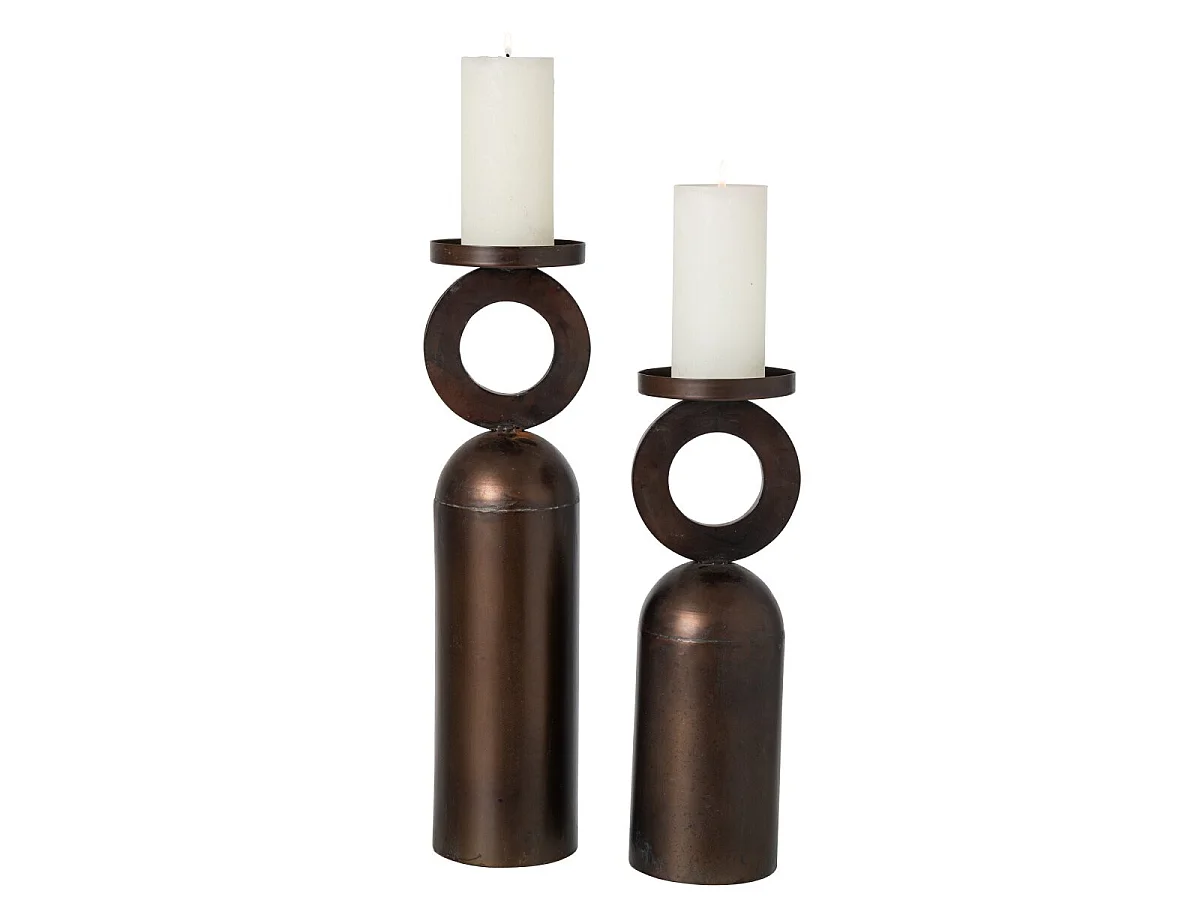 Lot de 2 Bougeoirs Anneau "Enzo" 46cm Bronze