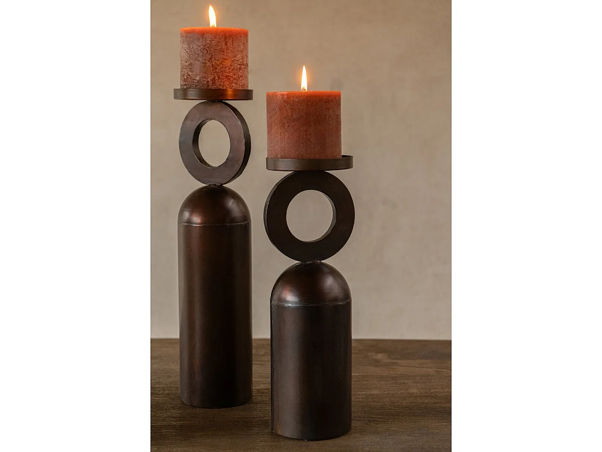 Lot de 2 Bougeoirs Anneau "Enzo" 46cm Bronze