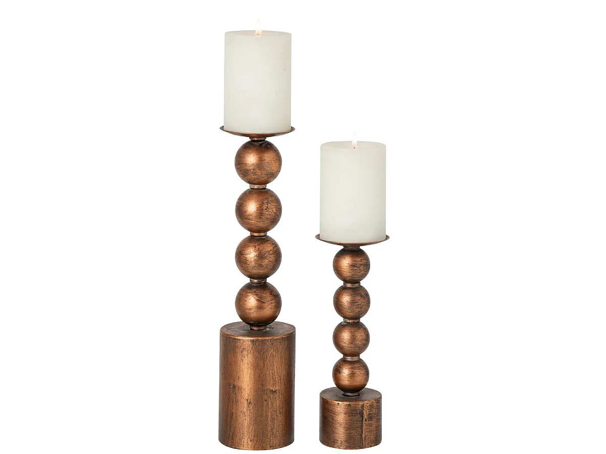 Lot de 2 Bougeoirs Sphère "Malte" 33cm Bronze