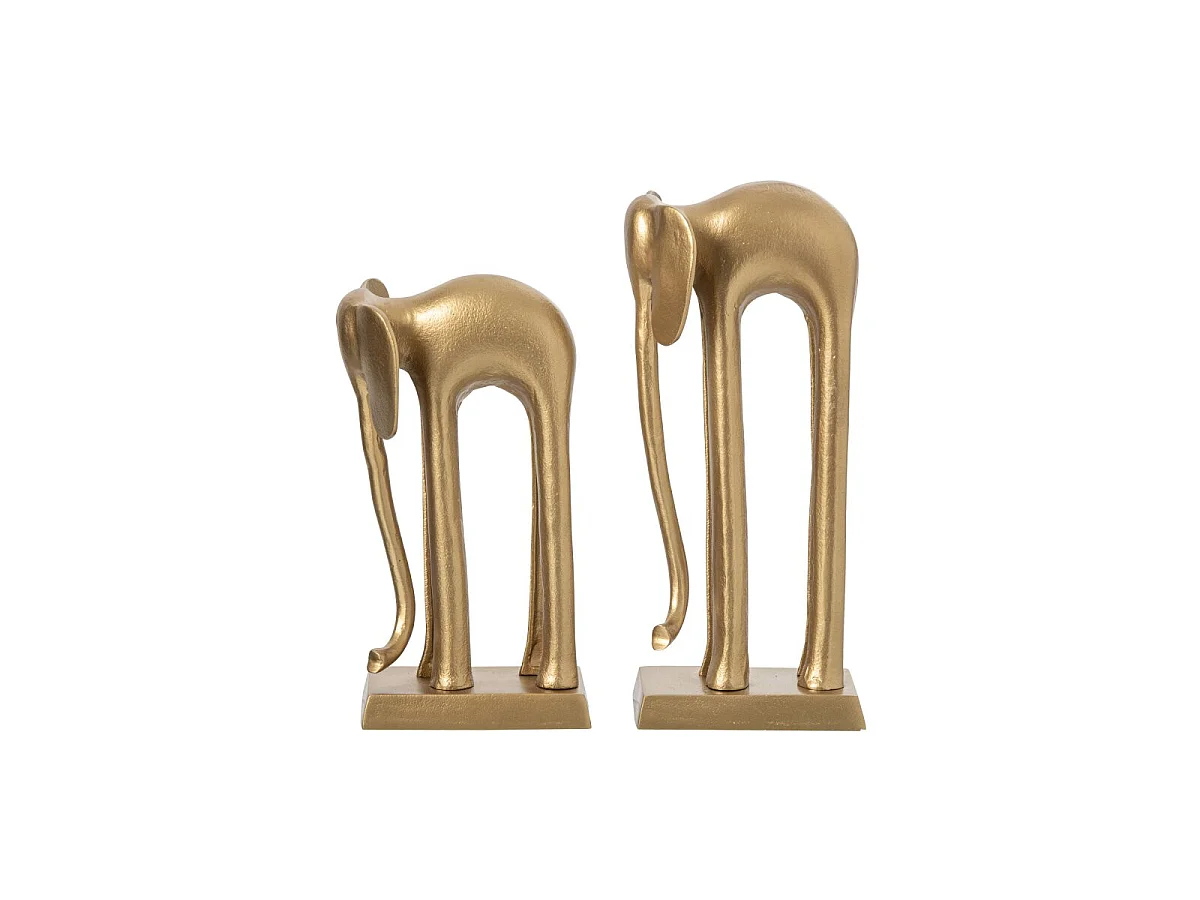Lot de 2 Statuettes Éléphants "Zoé" 42cm Doré