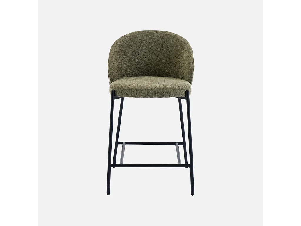 Lot de 2 tabourets de bar bois de peuplier teinté noyer. acier noir et tissu texturé kaki - Paul