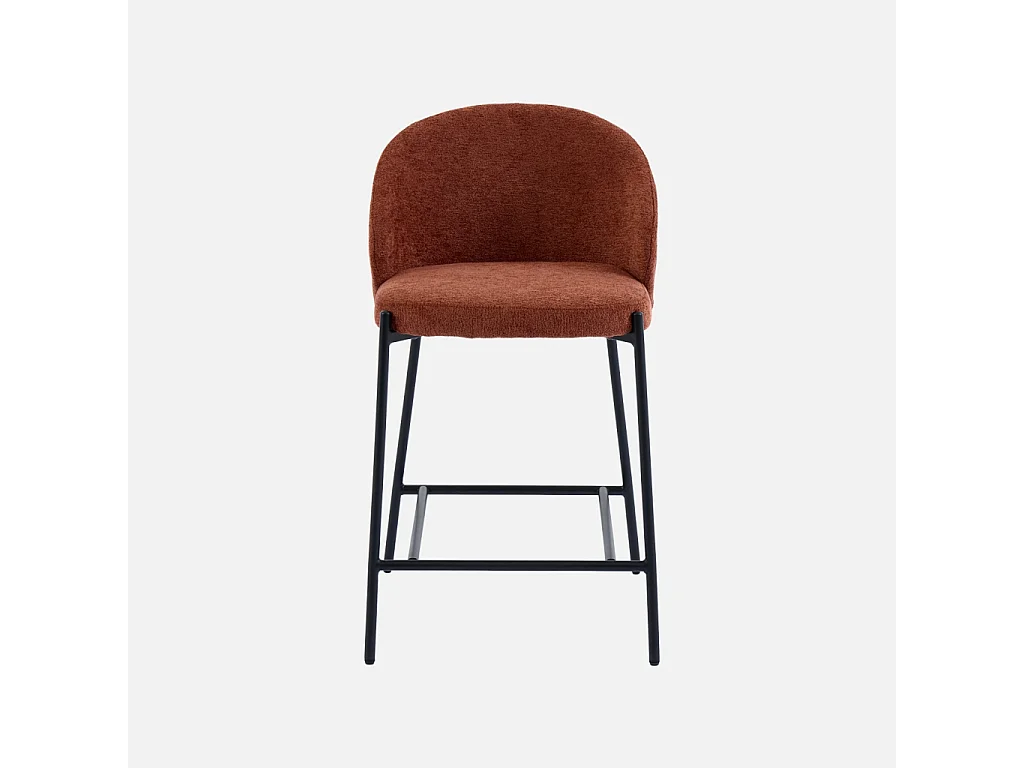 Lot de 2 tabourets de bar bois de peuplier teinté noyer. acier noir et tissu texturé terracotta - Paul