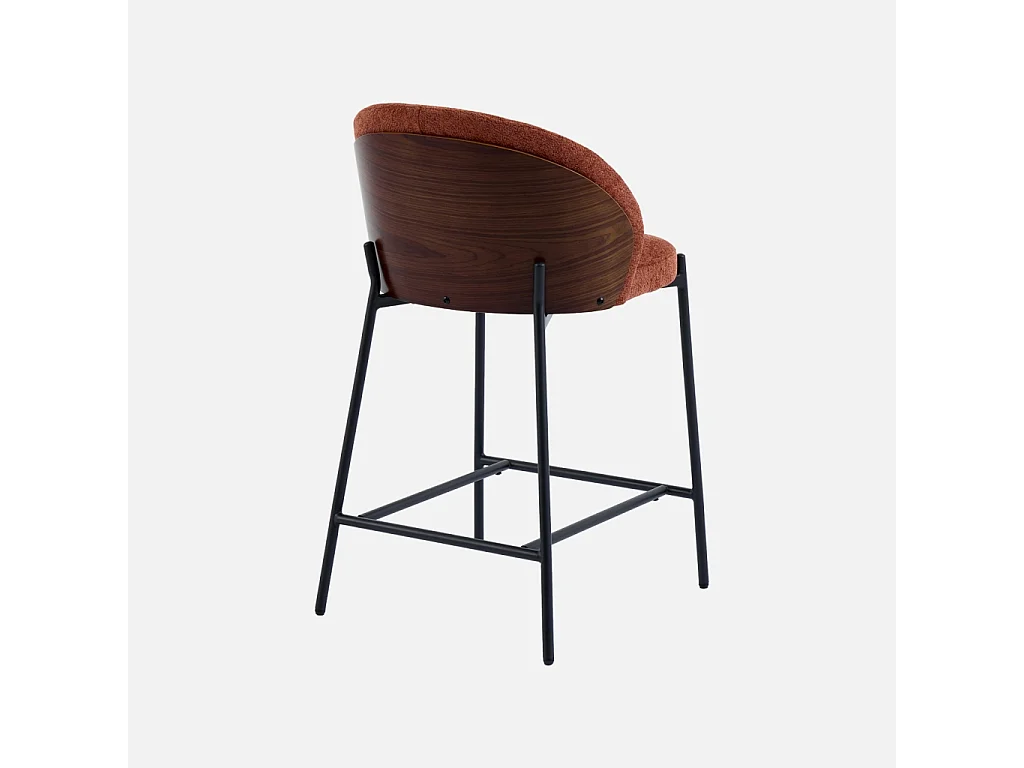 Lot de 2 tabourets de bar bois de peuplier teinté noyer. acier noir et tissu texturé terracotta - Paul