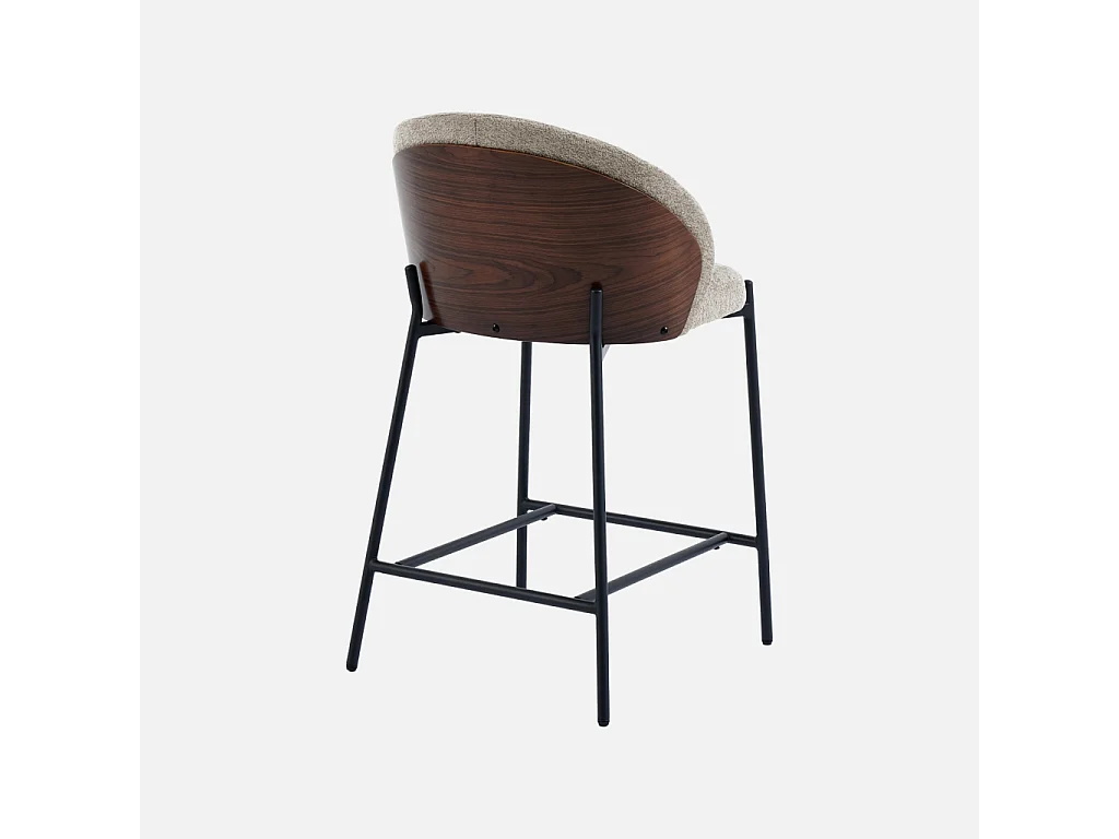 Lot de 2 tabourets de bar bois de peuplier teinté noyer. acier noir et tissu texturé taupe - Paul