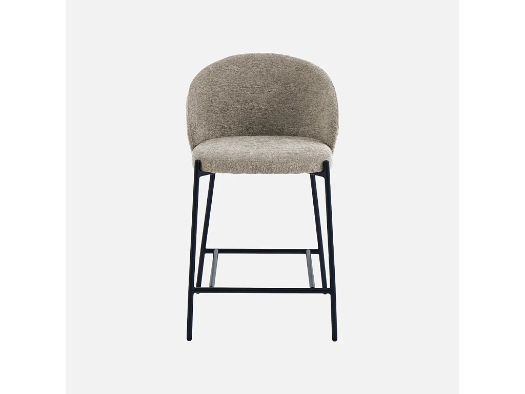 Lot de 2 tabourets de bar bois de peuplier teinté noyer. acier noir et tissu texturé taupe - Paul