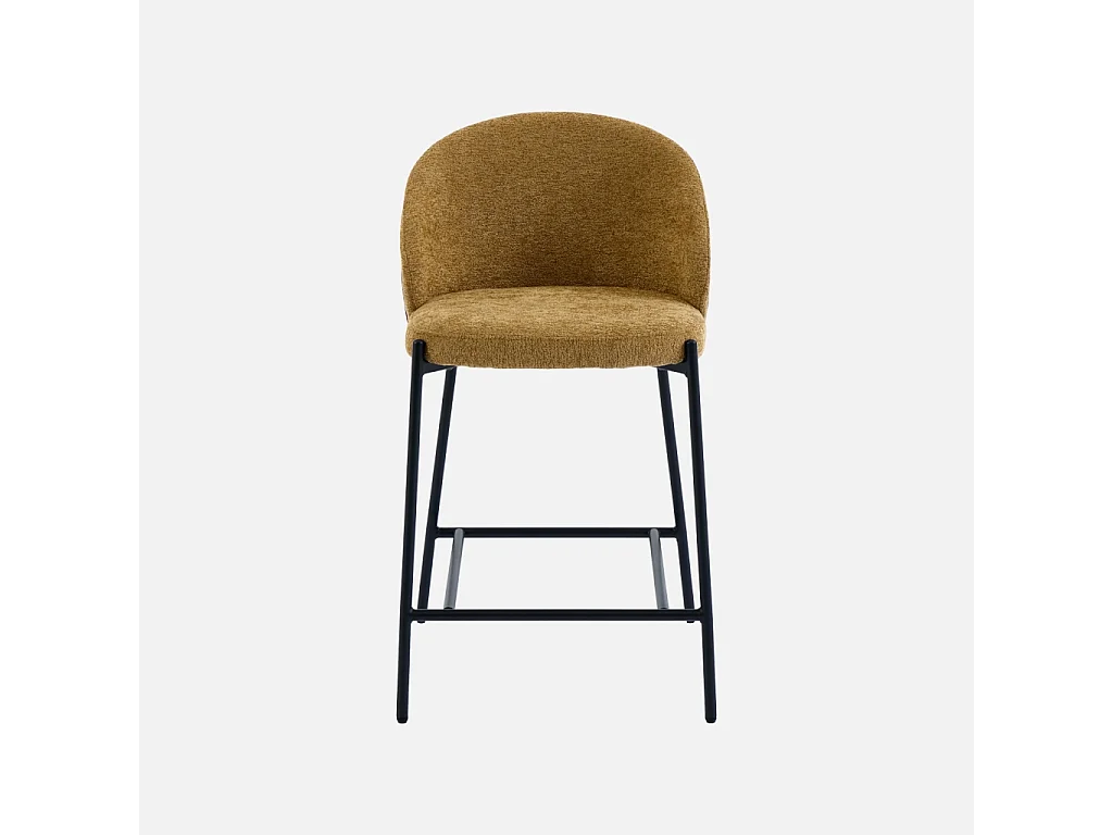 Lot de 2 tabourets de bar bois de peuplier teinté noyer. acier noir et tissu texturé moutarde - Paul