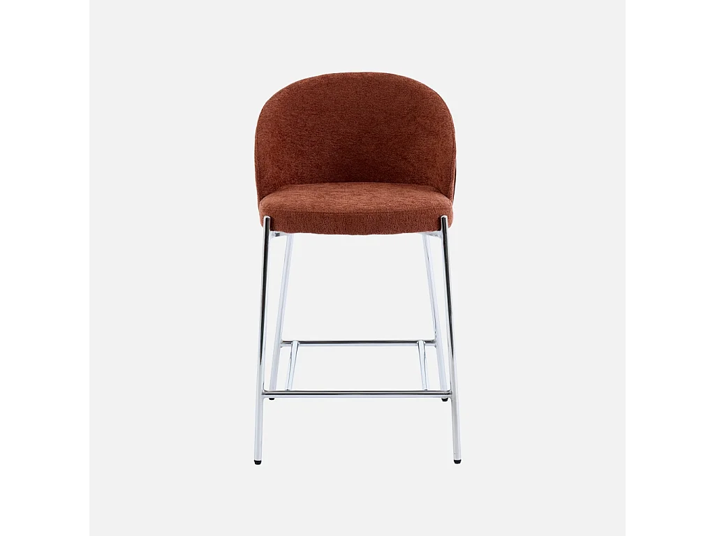 Lot de 2 tabourets de bar bois de peuplier teinté noyer. acier chromé et tissu texturé terracotta - Paul