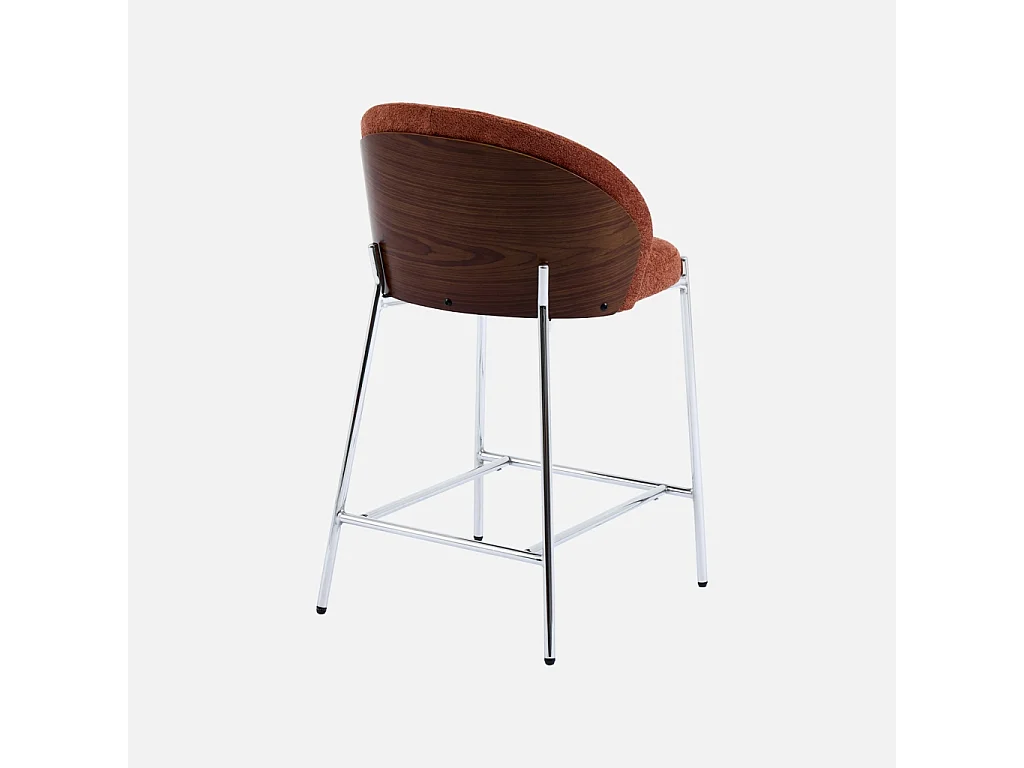 Lot de 2 tabourets de bar bois de peuplier teinté noyer. acier chromé et tissu texturé terracotta - Paul