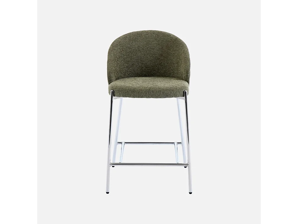 Lot de 2 tabourets de bar bois de peuplier teinté noyer. acier chromé et tissu texturé kaki - Paul