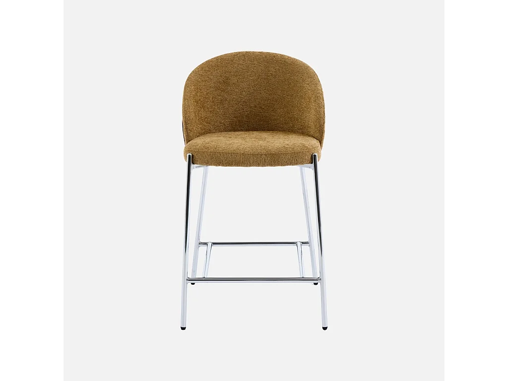 Lot de 2 tabourets de bar bois de peuplier teinté noyer. acier chromé et tissu texturé moutarde - Paul