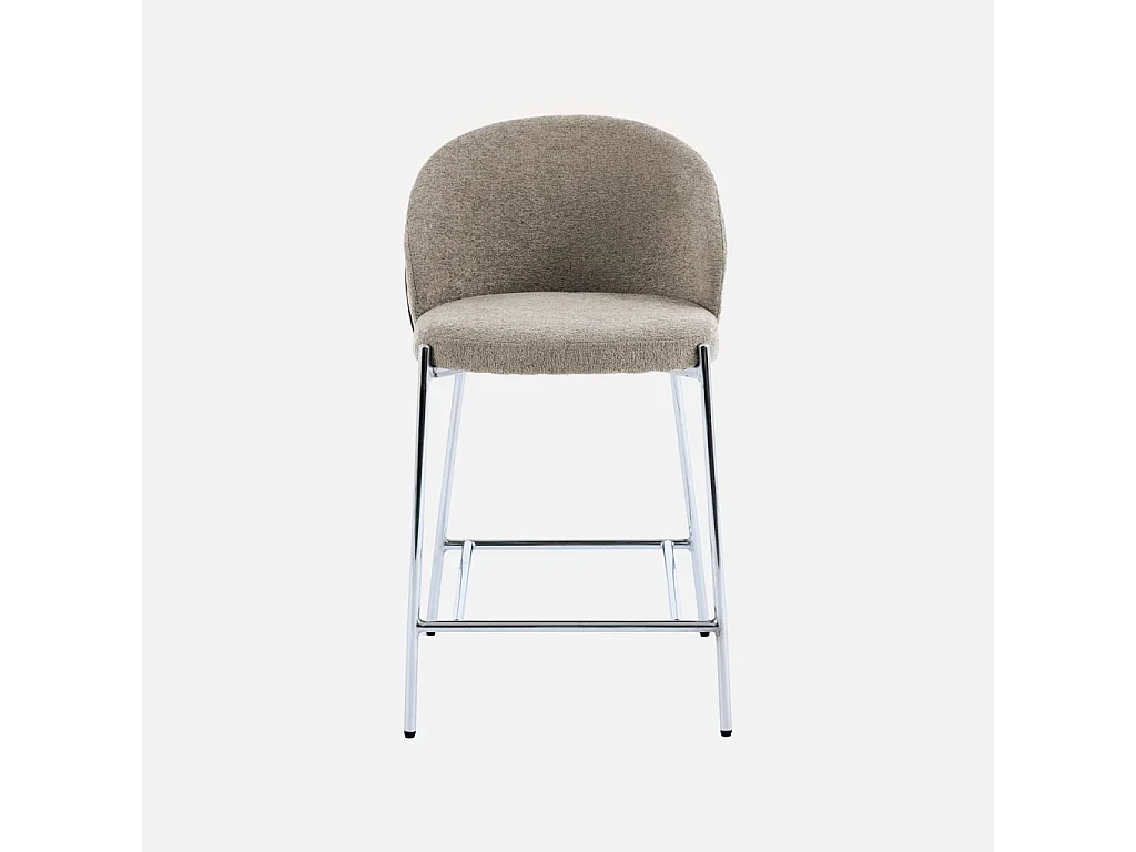 Lot de 2 tabourets de bar bois de peuplier teinté noyer. acier chromé et tissu texturé taupe - Paul