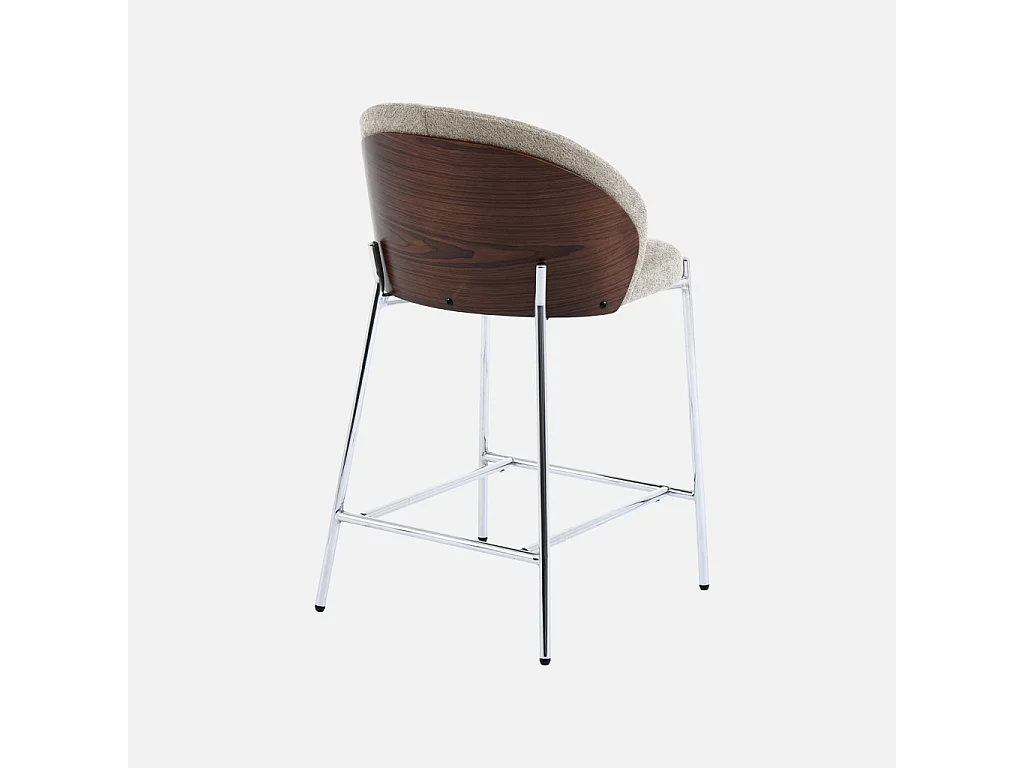 Lot de 2 tabourets de bar bois de peuplier teinté noyer. acier chromé et tissu texturé taupe - Paul