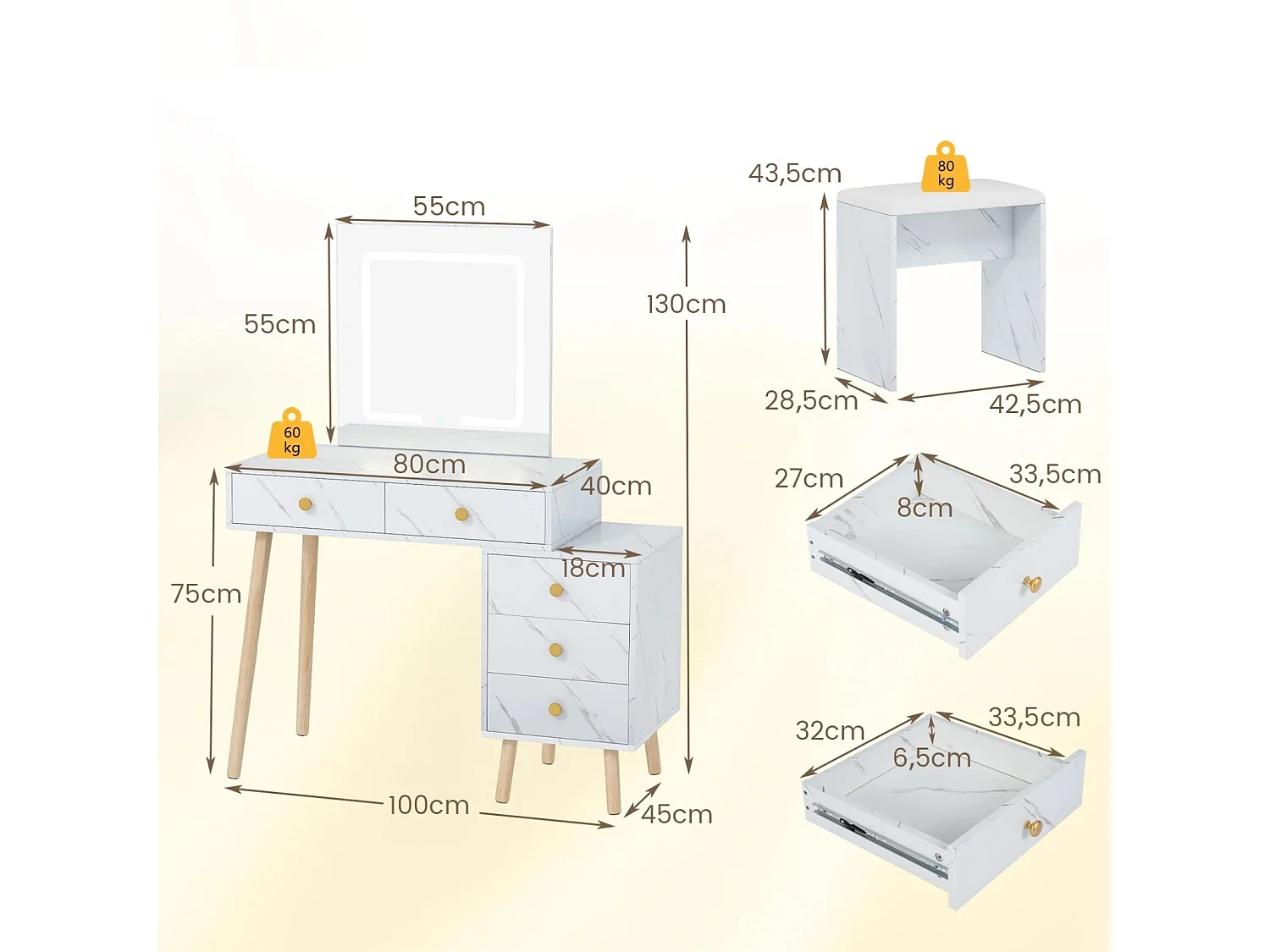 Schminktisch mit Beleuchtung Schminktisch mit Schrank und Hocker
