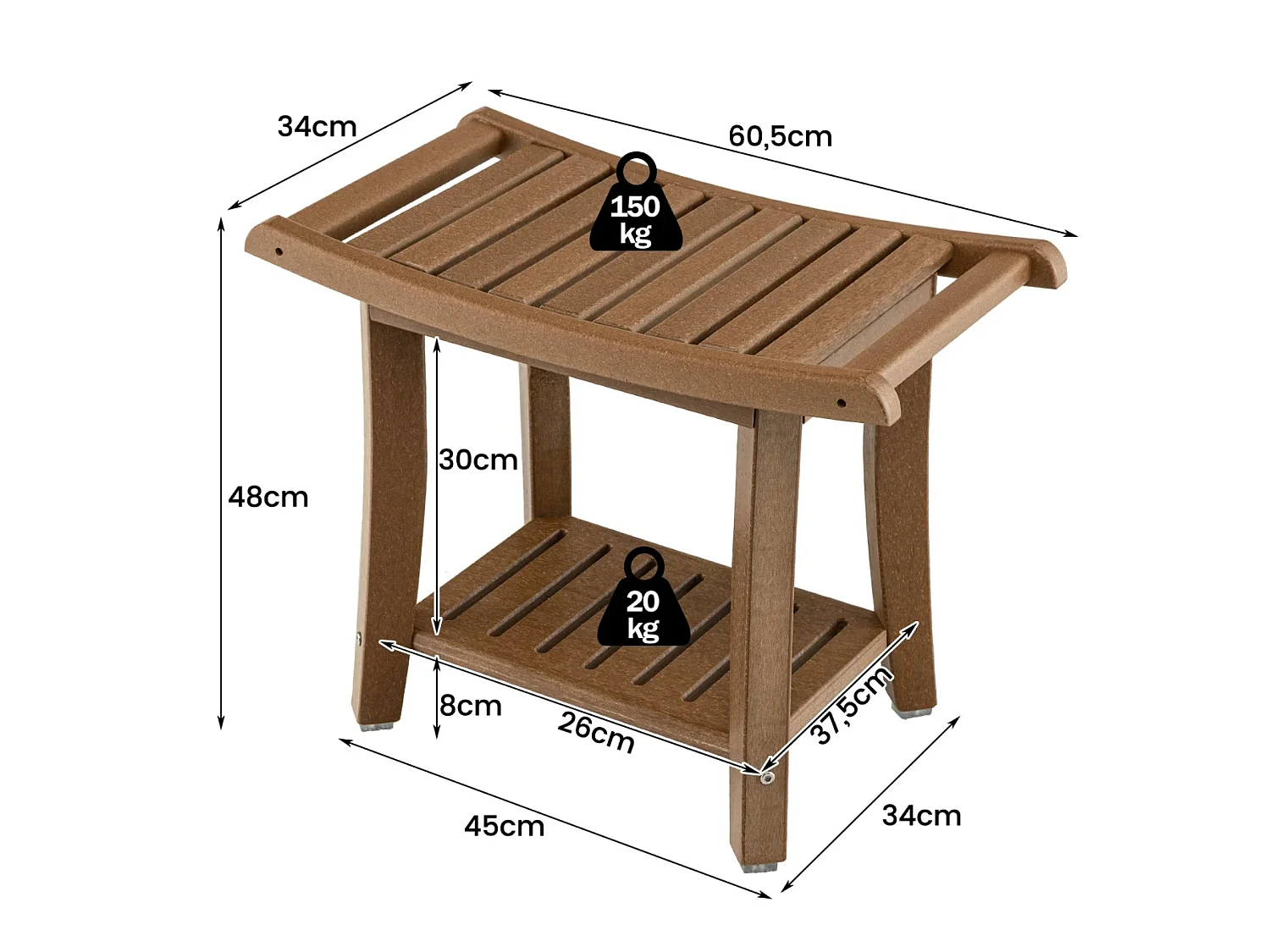 Table de salle de bain / Tabouret de douche 60,5 x 34 x 48 cm