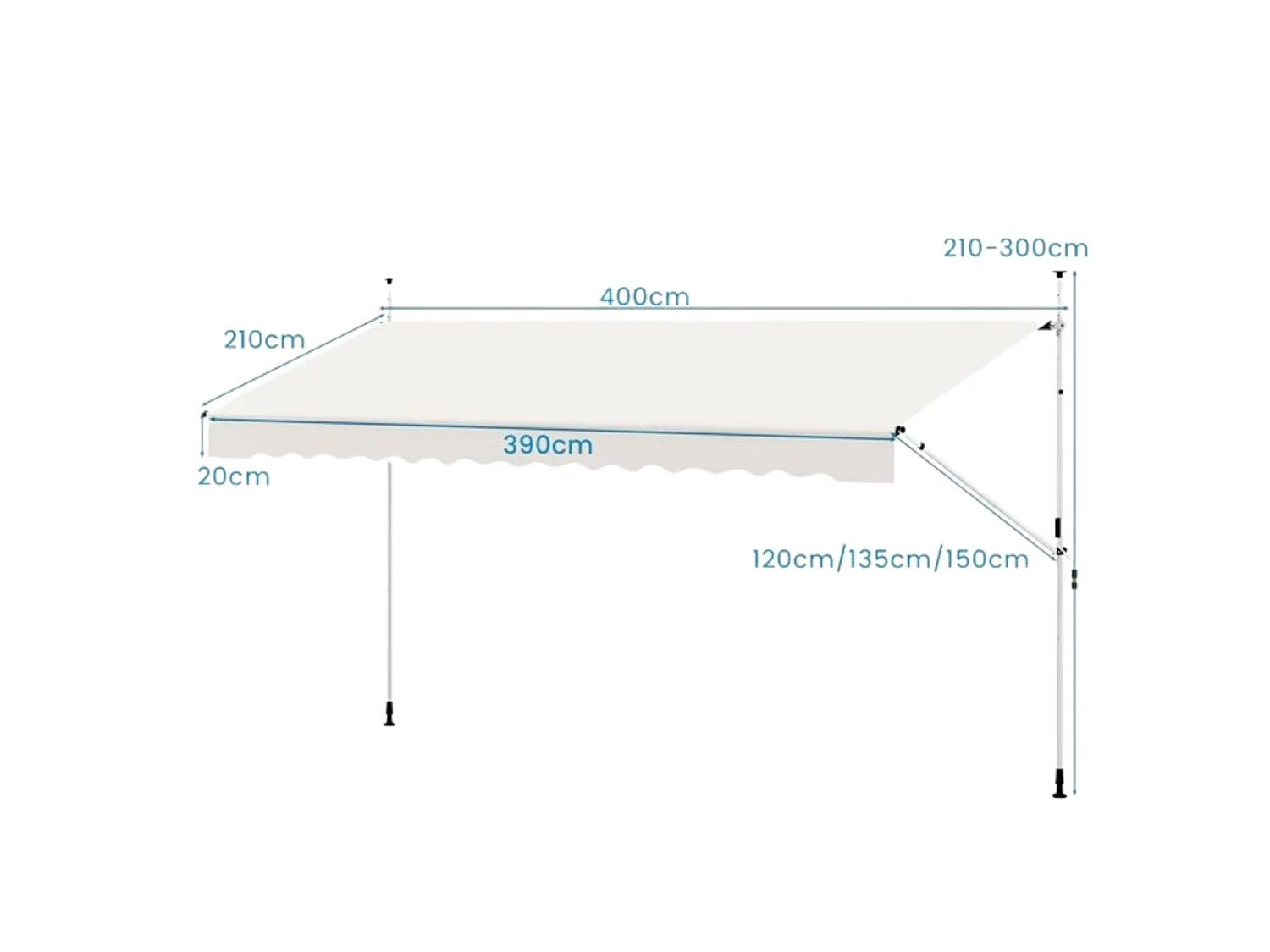 Tenda da balcone da 400 cm con manovella Tenda da terrazza bianca