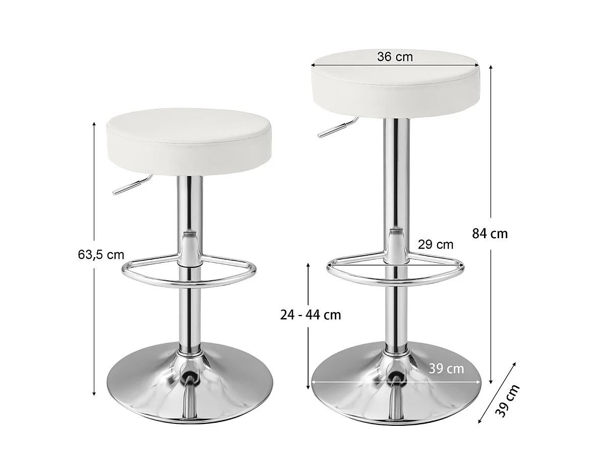 Set: Barhocker mit Höhenverstellung, weiß, 2 Stück