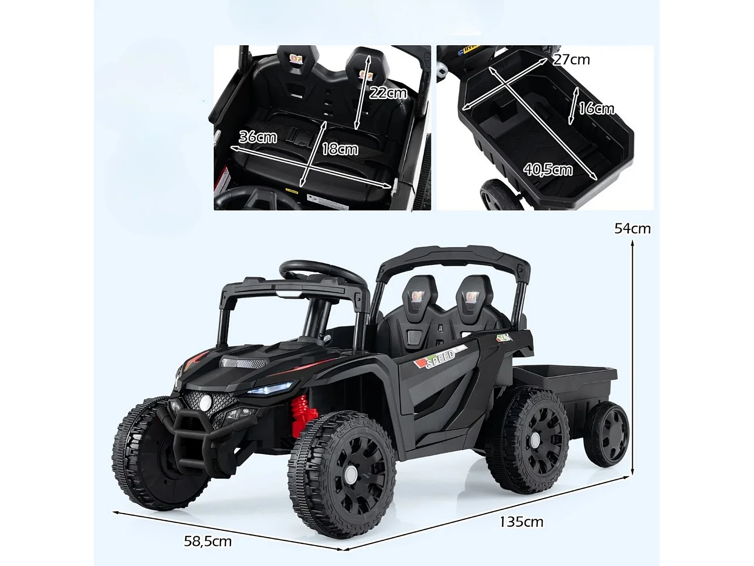 Elektryczny pojazd dziecięcy z odczepianą przyczepą i pilotem Buggy