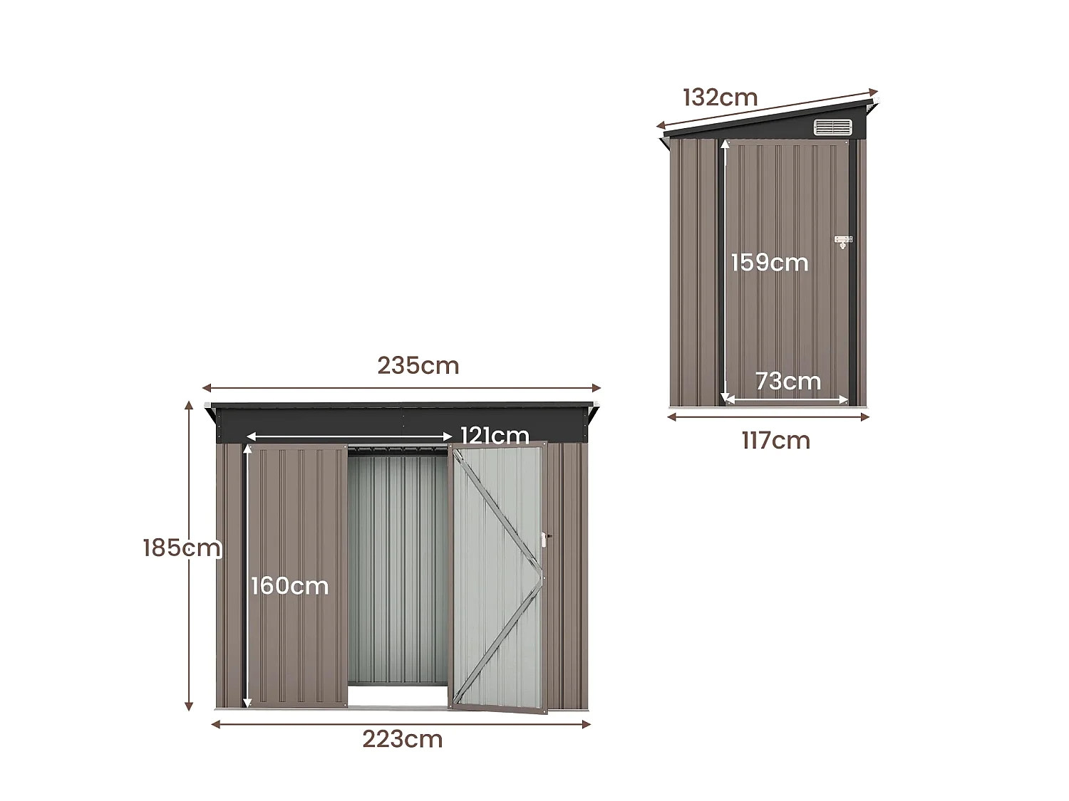 Abri de jardin en métal avec porte - Abri de jardin 235 x 117 x 185 cm