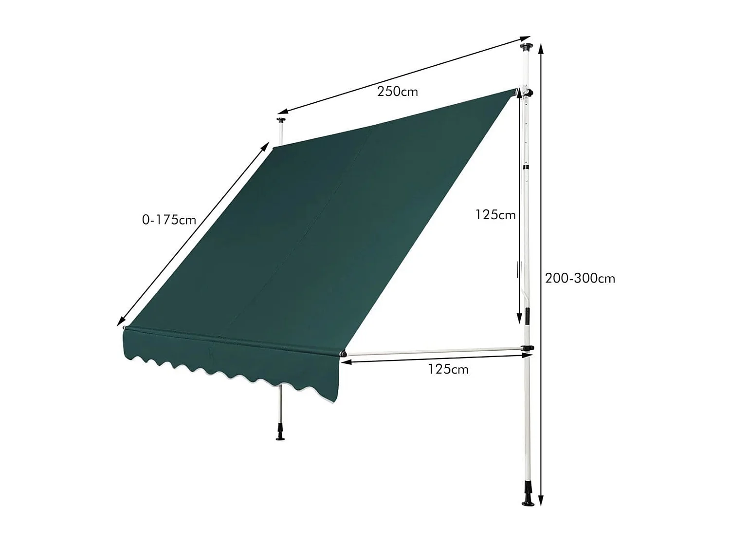 Tenda a morsetto larga 250 cm senza foratura Tenda da balcone resistente ai raggi UV Tenda regolabile in altezza Verde