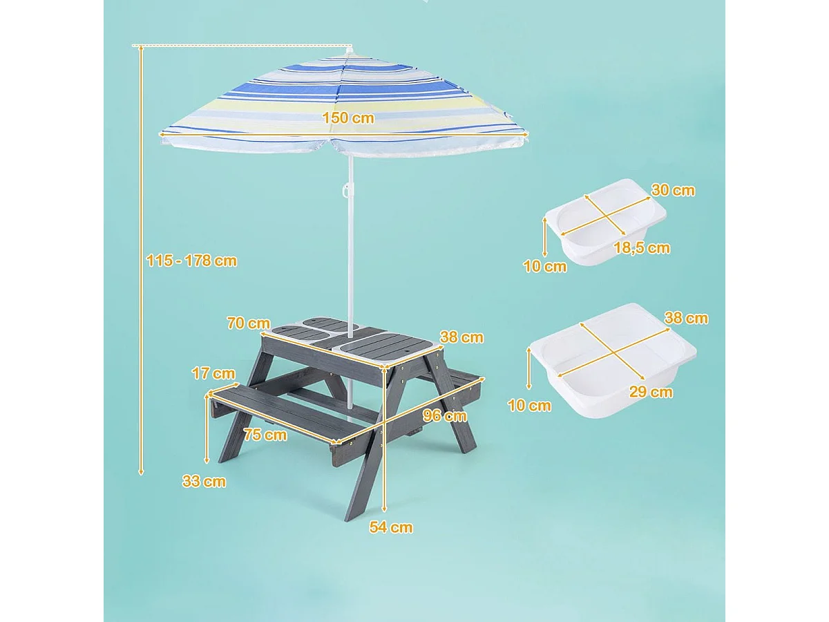 Tavolino da giardino per bambini con ombrellone da giardino 4 in 1