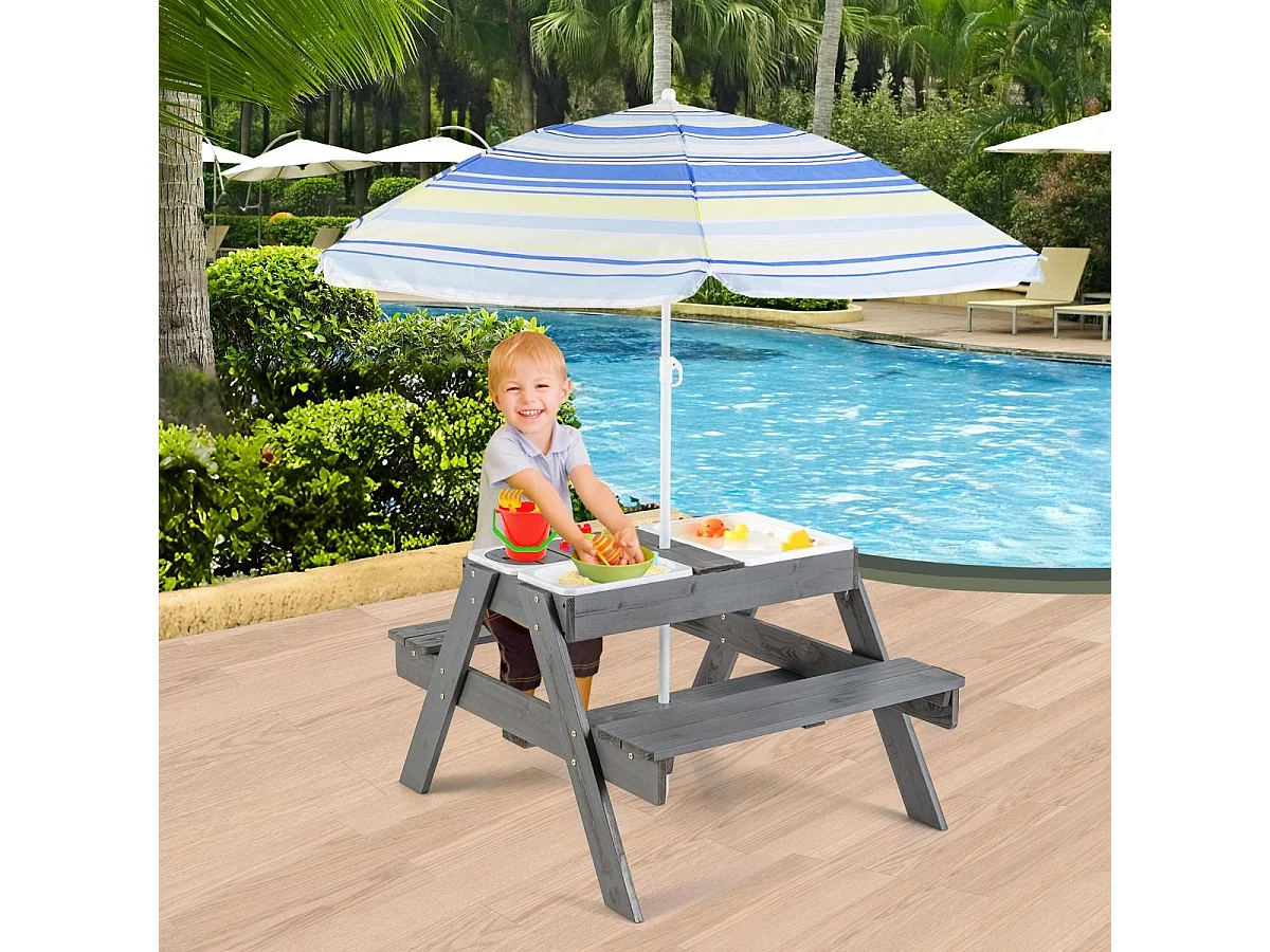 Tavolino da giardino per bambini con ombrellone da giardino 4 in 1