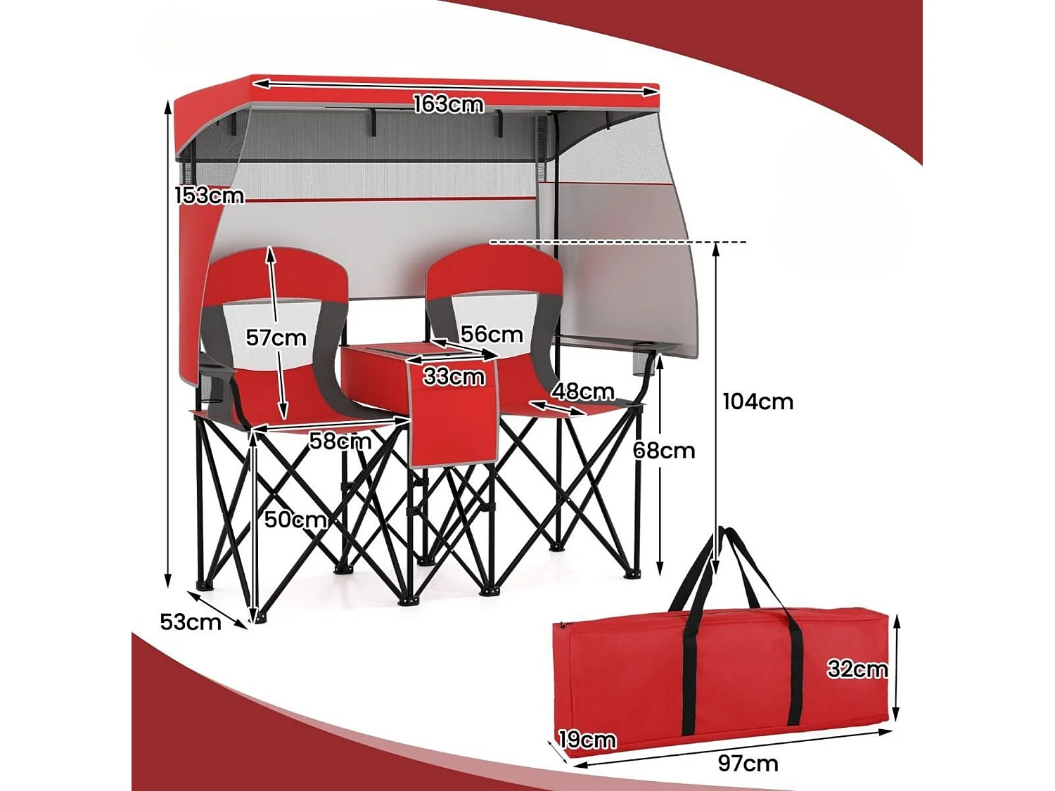 Campingstühle mit verstellbarem Sonnendach – Klappstühle mit Tragetasche