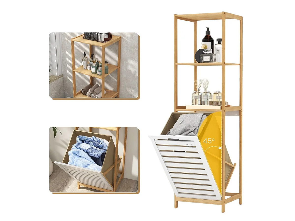 Mobile da bagno in bambù con cesto per la biancheria