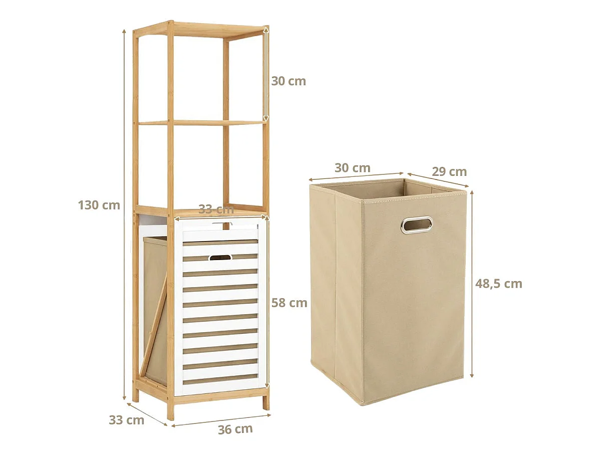 Mobile da bagno in bambù con cesto per la biancheria