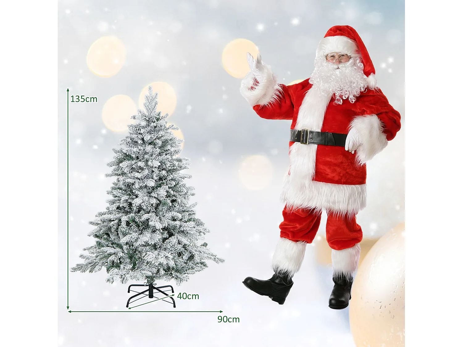 Kunstweihnachtsbaum mit LED-Beleuchtung und Kunstschnee, 135 cm