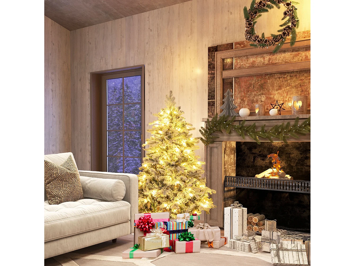 Kunstweihnachtsbaum mit LED-Beleuchtung und Kunstschnee, 135 cm