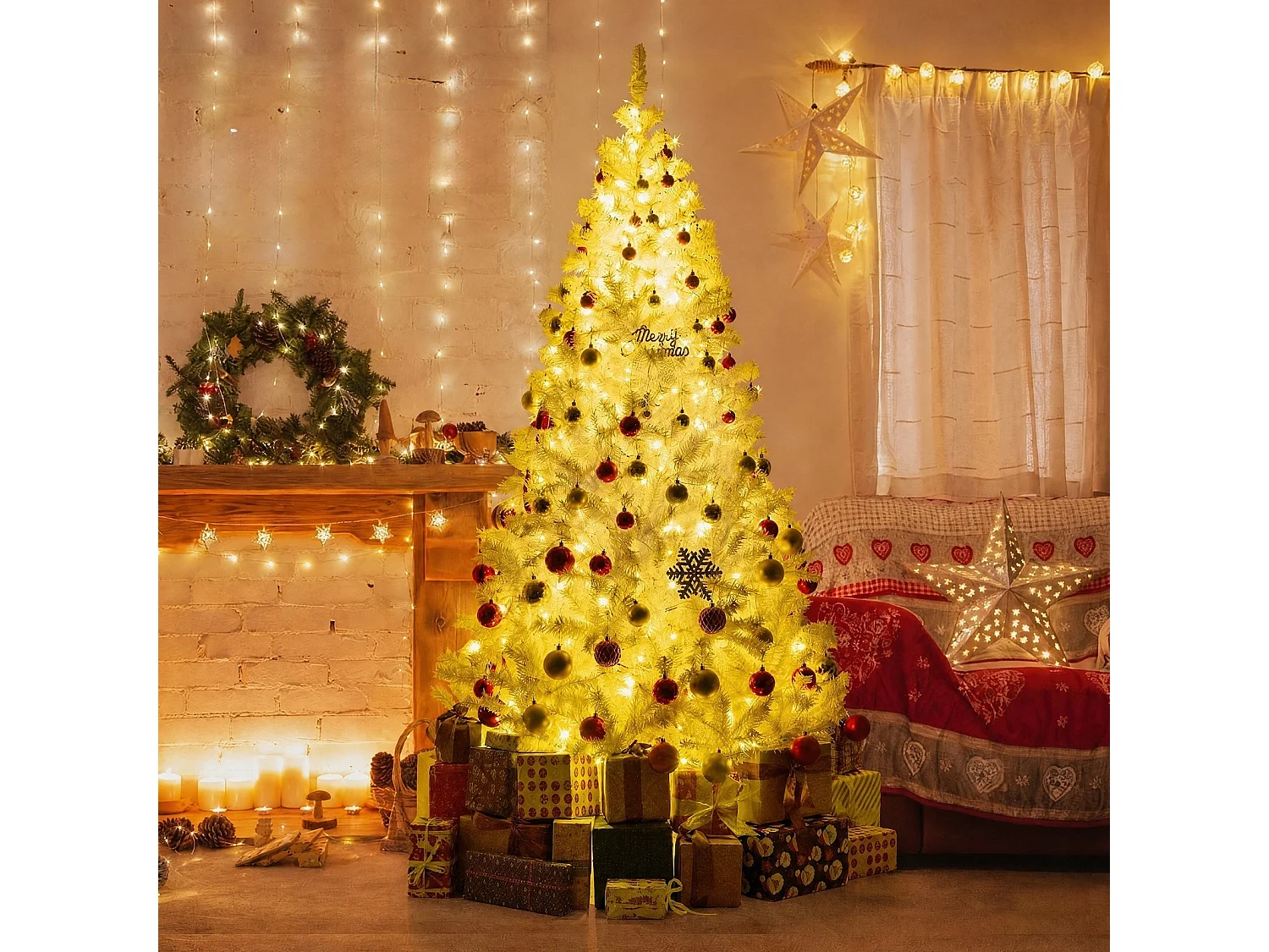 Künstlicher LED-Weihnachtsbaum, 225 cm, weiß